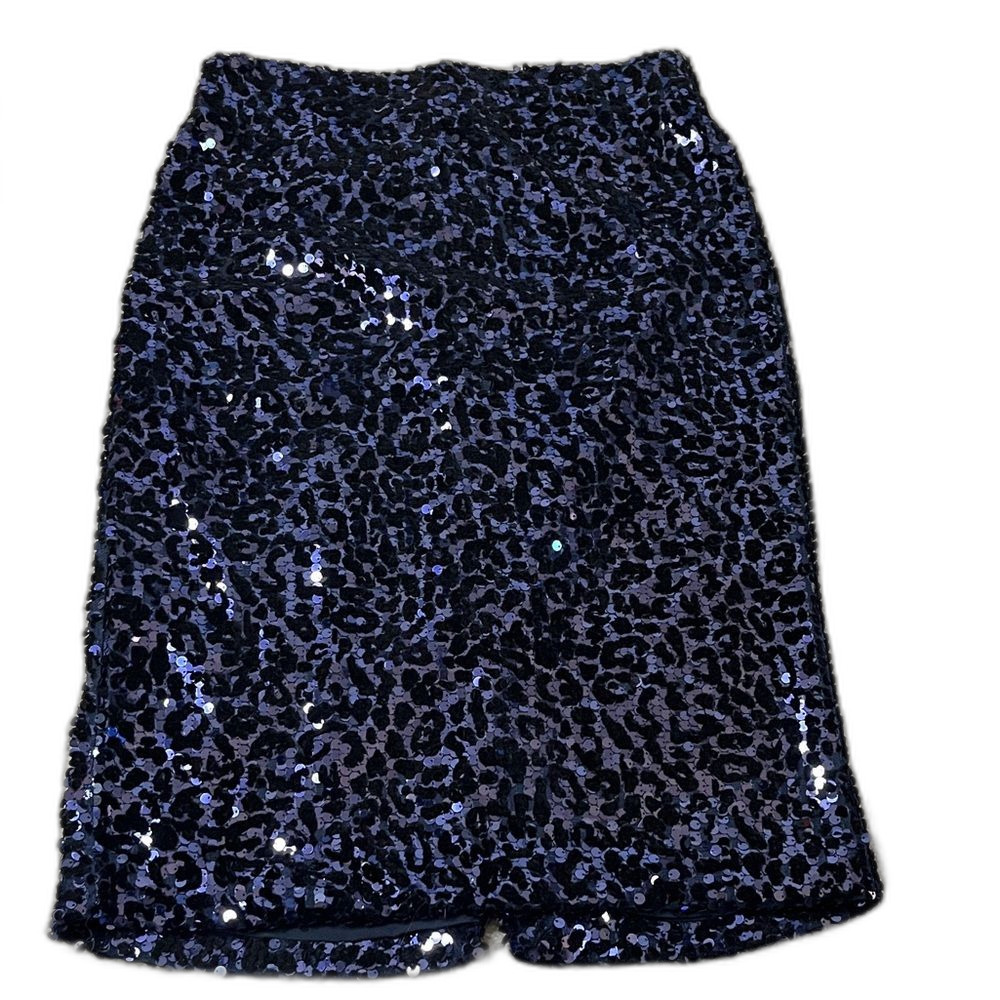 S By Serena Williams Blue Sequin Velvet Leopard Print Midi Skirt Size Large